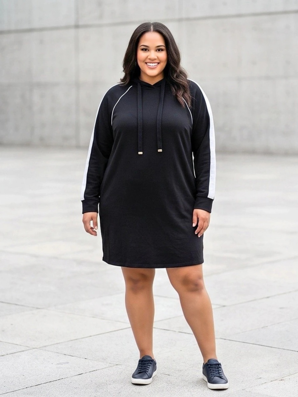 Women's Black & White Hooded Mini Dress